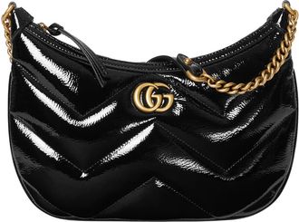 Gucci Zwarte Gewatteerde Schoudertas met Chevron Motief - Dames - Schoudertassen - Zwart - ONE Size - Leer - Tassen