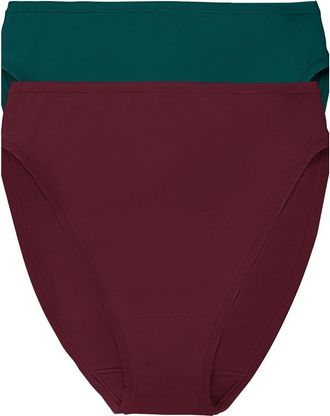 Natori Bliss Bare Cotton High Cut Brief 2-Pack in Elm/royal Fig at Nordstrom, Size Xx-Large