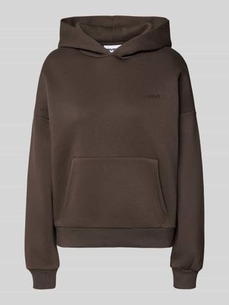 Review Hoodie mit Logo und K&auml;nguru-Tasche in Dunkelbraun, Gr&ouml;&szlig;e XL