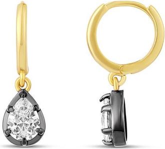SHYMI Prong Set Pear Drop Hoop Earrings in Gold/black at Nordstrom