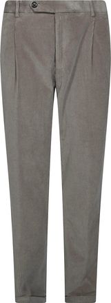 Berwich Grey Slim Pleated Corduroy Straight-Leg Pants