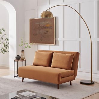 Furniturebox Bobby Orange Velvet Double Folding Sofa Bed