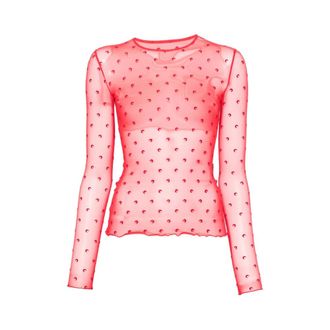Marine Serre Long Sleeve Tops, female, Red, Size: XS Moon Jersey Crewneck Top