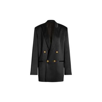 Alberta Ferretti Shiny Satin Double-breasted Jacket - female - Alberta Ferretti - Blazers - Black - 2XL - Jackets