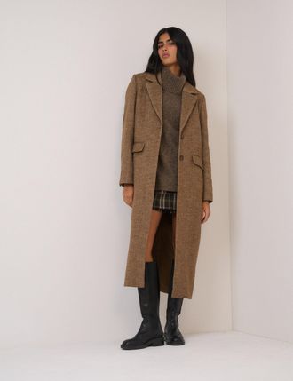 Nobody's Child Brown Single Breasted Herringbone Coat