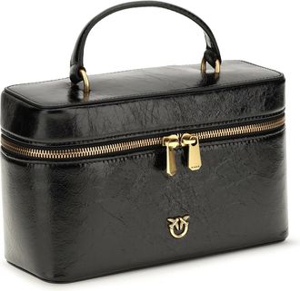 Pinko Womens Classic Leather Beauty Case Nero-Antique Gold Calf Bos Taurus Wallet