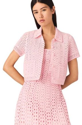 Maje Rhinestone crochet cardigan in Pink at Nordstrom, Size X-Small