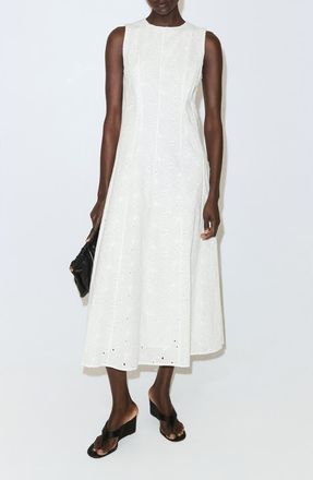 Mango Eyelet Embroidered A-Line Midi Dress in White at Nordstrom, Size 10