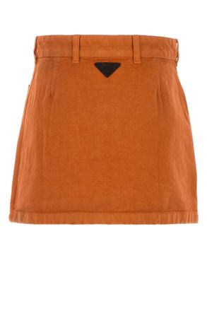 Prada Womens Orange Denim Mini Skirt Arancio Exterior: Cotton Gonne