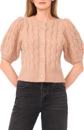 Halogen Puff Sleeve Cable Cardigan in Burnt Caramel at Nordstrom Rack, Size X-Large