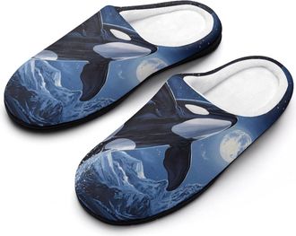 Generic Whale And Moon Mens House Slippers Memory Foam Washable Cotton Slip on Home Shoes