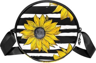 Generic Circle Crossbody Bag for Women, Sunflower Small Sling Bag Daypack with Zipper Adjustable Shoulder Straps Casual Ladies Girls Round Purse