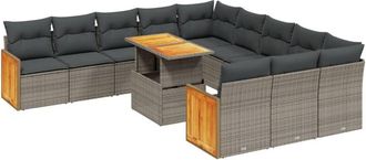 vidaXL Set De Sof&aacute;s De Jard&iacute;n 11 Pzas Y Cojines Rat&aacute;n Sint&eacute;tico Gris Vidaxl