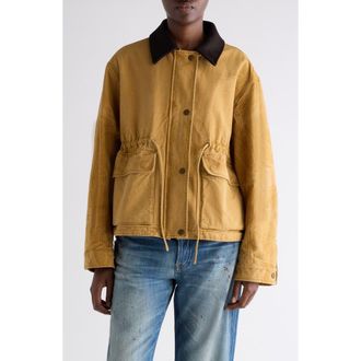 Acne Studios Canvas Work Jacket with Leather Collar in Rust Brown at Nordstrom, Size 10 Us