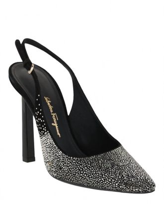Ferragamo Womens Jessie Crystal-Embellished Slingback Pumps In Black