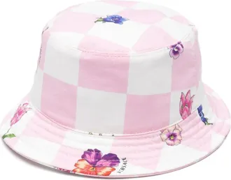 Versace Accessoires, Dames, Roze, ONE Size, Katoen, Popoline Katoen Damier Print+ Hoed