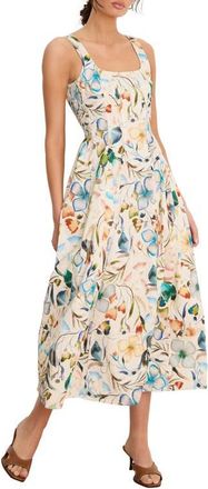 Nic+Zoe Chloe Pressed Flowers Sleeveless A-Line Dress in Neutral Multi at Nordstrom, Size Xx-Large