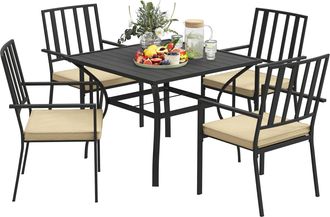 OUTSUNNY Garden Dining Set W/ 4 Stackable Cushioned Chairs And Metal Top Table | TJ Hughes