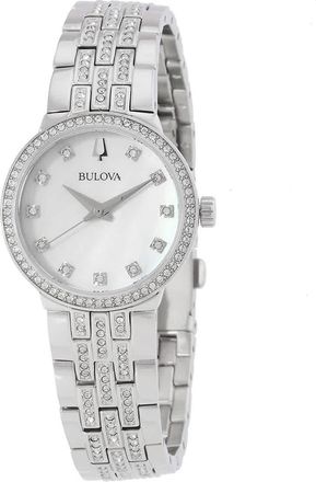 Bulova Quartz Crystal White Mother of Pearl Dial Ladies Watch and Necklace Set 96X163
