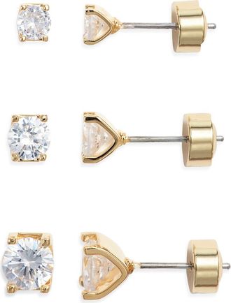 Nordstrom Essential Set of 3 Cubic Zirconia Studs in Clear- Gold at Nordstrom