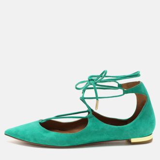 Aquazzura Green Suede Christy Ankle Wrap Flats