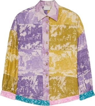 Pierre-Louis Mascia Overhemden, Dames, Veelkleurig, M, Zijden Longsleeve Shirt met Ambachtelijke Prints