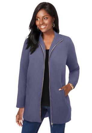 Jessica London Stretch Cotton Zip Front Hi-Low Jacket in Deep Dusk at Nordstrom, Size Medium