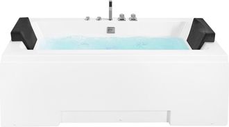 Beliani Ba&ntilde;era De Hidromasaje De Acr&iacute;lico Sanitario Blanco Y Vidrio Rectangular Doble 157 X 85 Cm Con Reposacabezas Dise&ntilde;o Moderno Galley