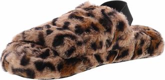 Unionbay Womens Unionbay Puff Slippers Brown Leopard Print Faux Fur Slingback JOBB698