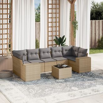 vidaXL Juego De Sof&aacute;s De Jard&iacute;n Con Cojines Beige 8 Pzas Rat&aacute;n Pe Vidaxl