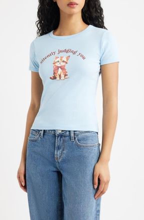Vinyl Icons Silently Judging You Graphic Baby Tee in Light Blue at Nordstrom, Size X-Small