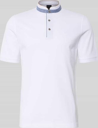 Bugatti Regular Fit Poloshirt mit Stehkragen und Logo-Stitching in Weiss, Gr&ouml;&szlig;e XXXL