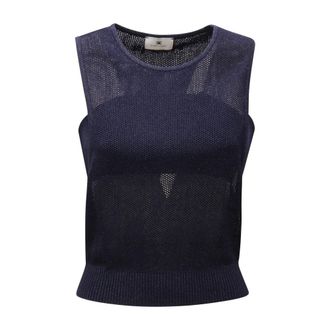 Elisabetta Franchi Sleeveless Tops, female, Blue, Size: XS Knitted Tank with Removable Band