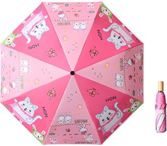 Generic Kids Folding Brolly (Umbrella), 8-Ribs Manual Open, 90cm Diameter, Wind Sun & Rain Proof, UV Protection UPF 50+, 400g, Cat Design