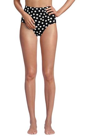 Lands End Sculpting Suit Chlorine Resistant Targeted Control Retro High Waisted Bikini Swim Bottoms in Black/egret White Tossed Dots at Nordstrom
