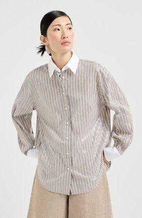Brunello Cucinelli Dazzling stripes shirt in Beige at Nordstrom, Size X-Large Eu