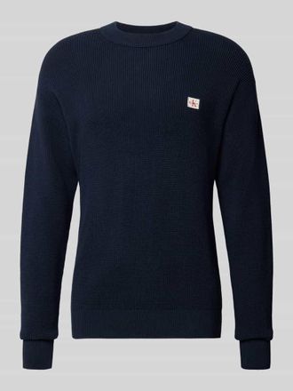 Calvin Klein Jeans Strickpullover mit Label-Patch in Marine, Größe XXL