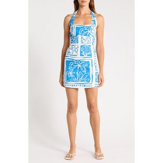 Billabong Sea Glow Cotton & Linen Halter Minidress in True Blue at Nordstrom, Size X-Large
