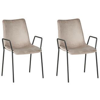 Beliani Beliani - Juego De 2 Sillas De Comedor Asiento Tapizado En Terciopelo Gris Pardo Sillas Apilables Comedor Oficina Sala De Conferencias Jefferson