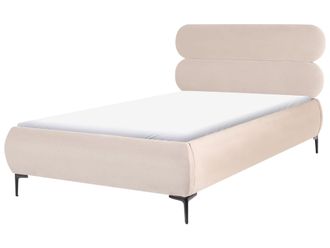 Beliani Letto Matrimoniale Con Rete Testiera In Velluto Gambe In Metallo Nero Camera Da Letto 120 X 200 Cm Beige Chiaro Lessay