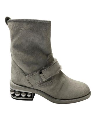Nicholas Kirkwood Pre-owned Womens Casiti Pearl Embellished Biker Boots in Grey Suede - Size EU 40