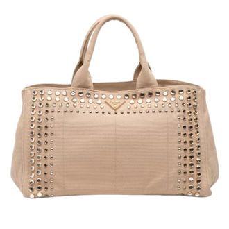 Prada Pre-owned Tote Bags, female, Beige, Size: ONE SIZE Pre-owned Canvas Tote Bag