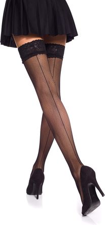Romartex Fishnet Hold Up Stockings With Back Seam, L, black