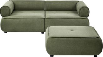 Beliani 3 Seater Sofa with Ottoman Green Fabric Rolled Armrests Water-Repellent Upholstery Couch Tufted Seat with Footstool Mid-Century Modern Style Living