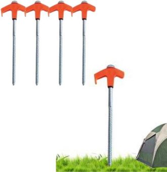 OEM Estacas De Tienda De Campa&ntilde;a Con Tornillos - Anclajes Para Suelo - Montaje Exterior - Brillan En La Oscuridad - 4 Piezas De 20 Cm - Naranja