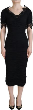 Dolce & Gabbana Elegante Midi Jurk met Korte Mouwen - Dames - Casual kleedjes - Zwart - S - Nylon - Kleedjes