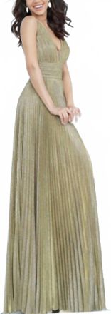 Jovani Pleated Glitter Dress In Antique Gold