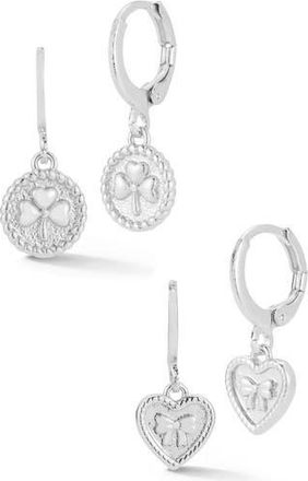 Glaze Jewelry Set of 2 Clover & Bow Drop Huggie Hoop Earrings in Silver at Nordstrom Rack