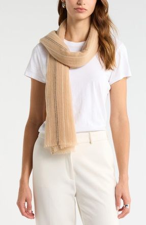 Nordstrom Stripe Lightweight Cashmere Scarf in Beige Black Stripe at Nordstrom