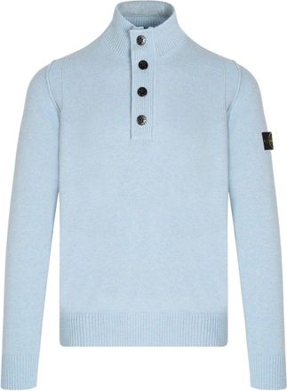 Stone Island QUARTER BUTTON SWEATER Size: M, colour: BLUE